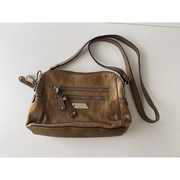 TIGNANELLO Metallic Leather Crossbody Bag bronze gold multi pouch - Picture 1 of 16